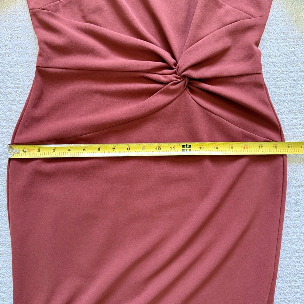 LONDON TIMES | Rust Colored Twisted Flounce-Hem Midi Dress Sz 8 - Picture 5 of 7